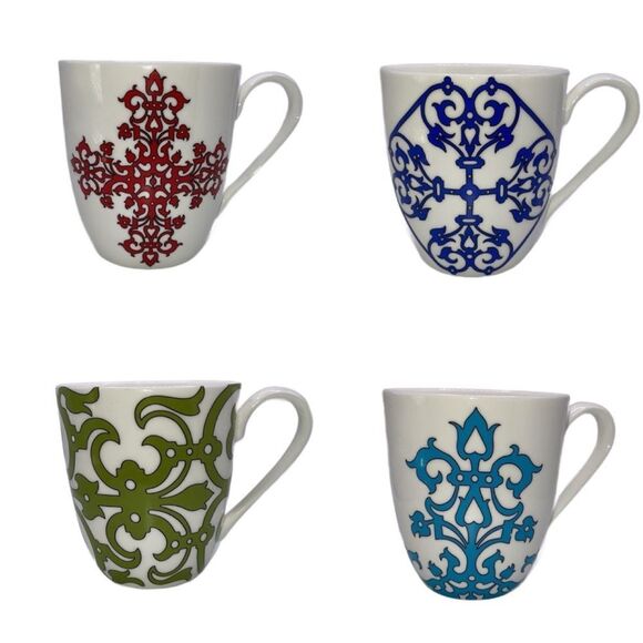 Portfolio...OtO Bone China Multicolored and Designed Bundle of 4 Mugs - Picture 1 of 16